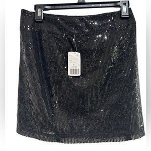 NWT Glitter Sequence Black Hip Mini Skirt Size Small